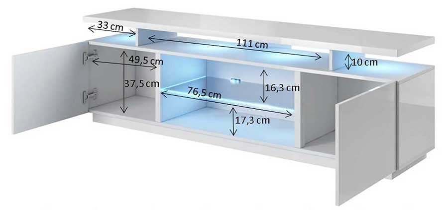 meuble tv noir laqué ouvert avec dimensions